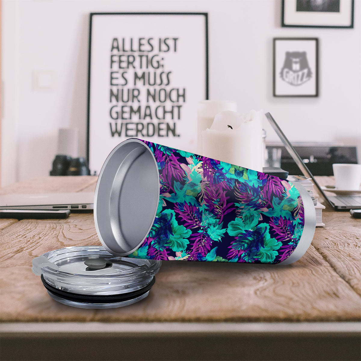 Leaf Green And Purple Print Pattern Tumbler-grizzshop