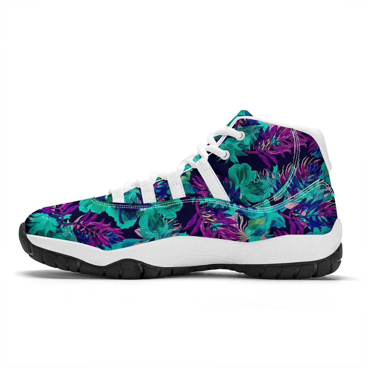 Leaf Green And Purple Print Pattern White Bball Shoes-grizzshop