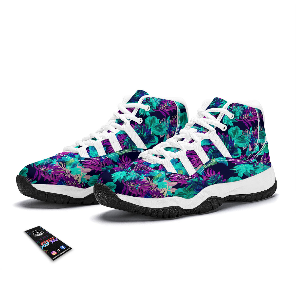 Leaf Green And Purple Print Pattern White Bball Shoes-grizzshop
