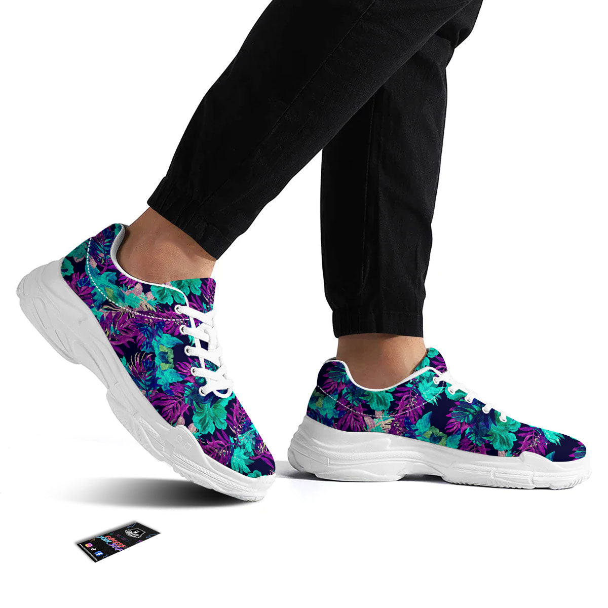 Leaf Green And Purple Print Pattern White Chunky Shoes-grizzshop