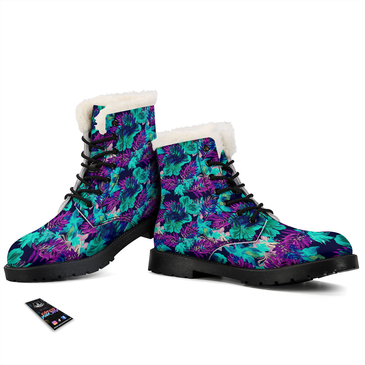 Leaf Green And Purple Print Pattern Winter Boots-grizzshop