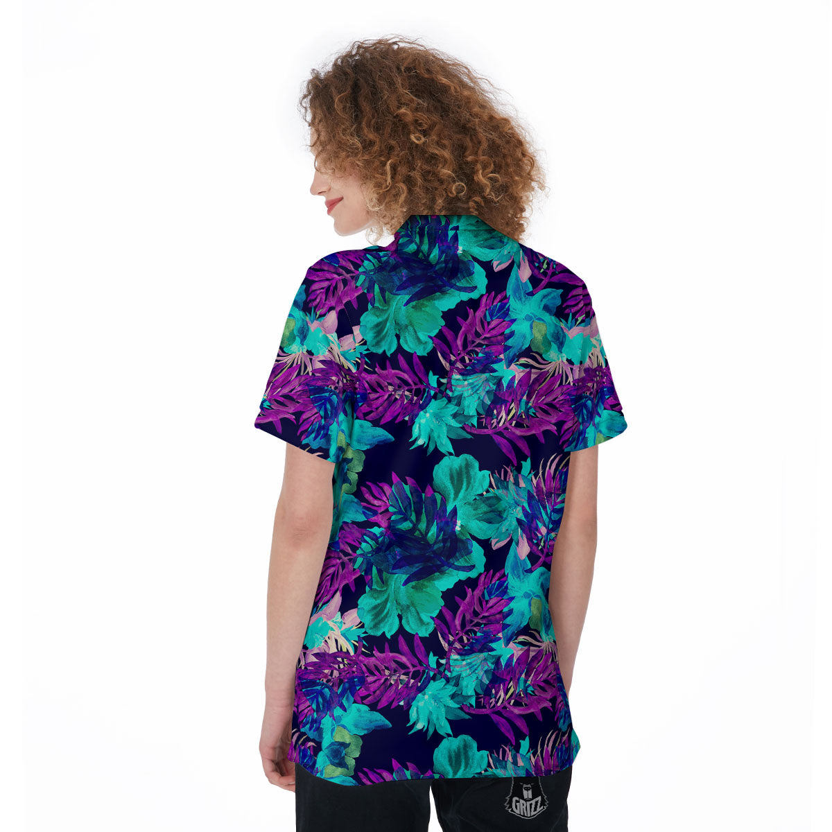 Leaf Green And Purple Print Pattern Women's Golf Shirts-grizzshop