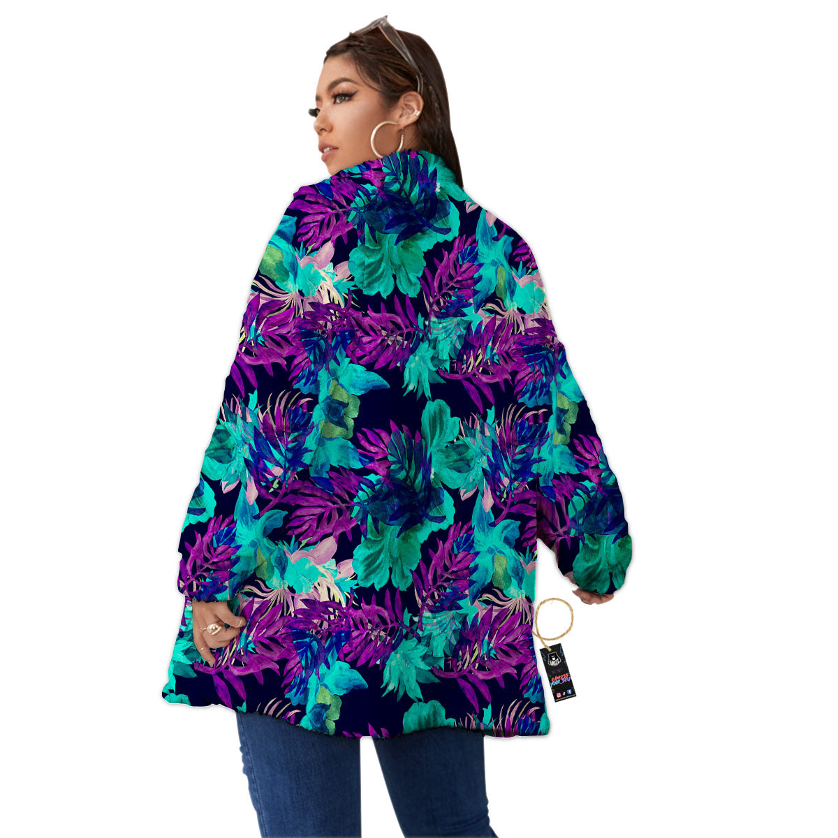 Leaf Green And Purple Print Pattern Women's Sherpa Jacket-grizzshop