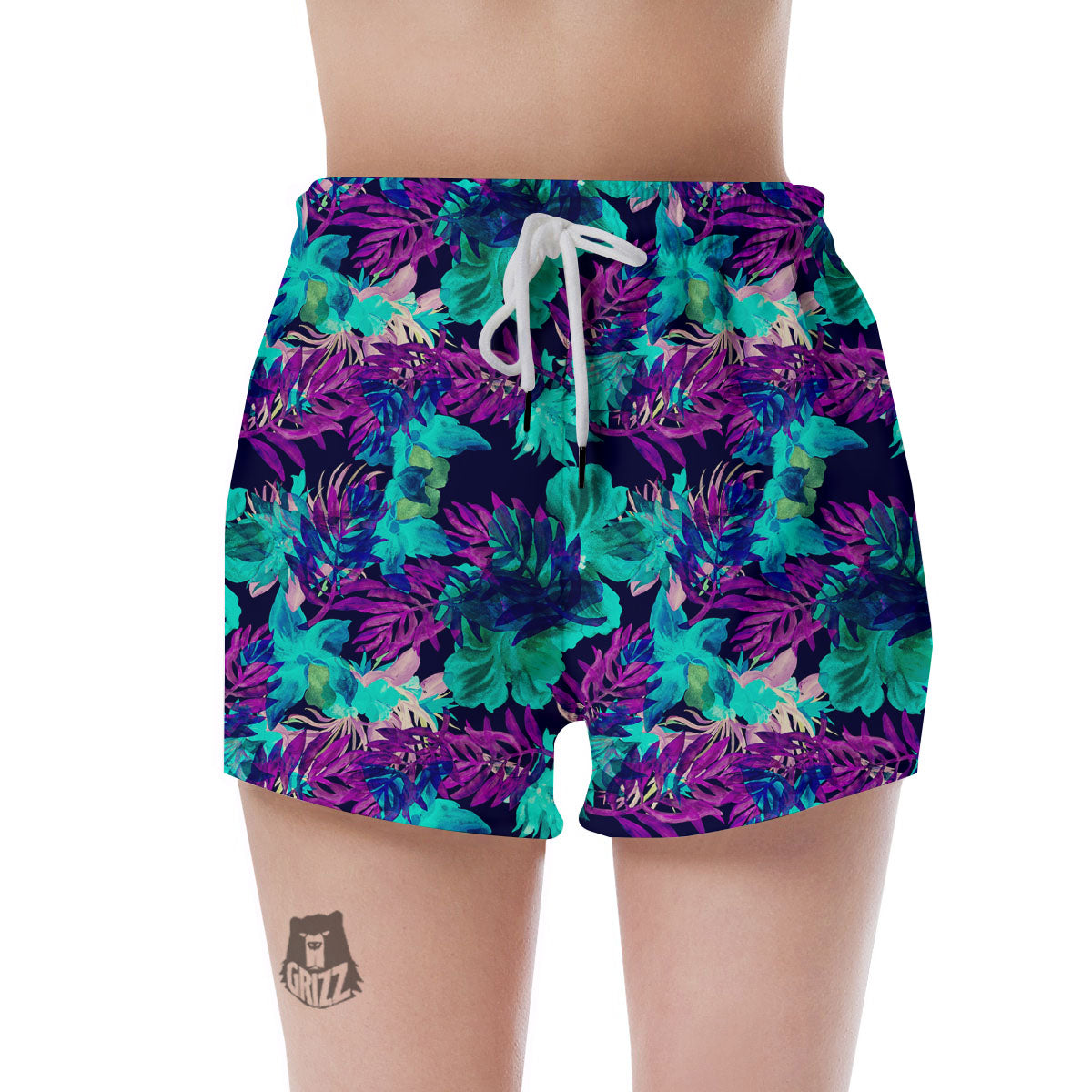 Leaf Green And Purple Print Pattern Women's Shorts-grizzshop