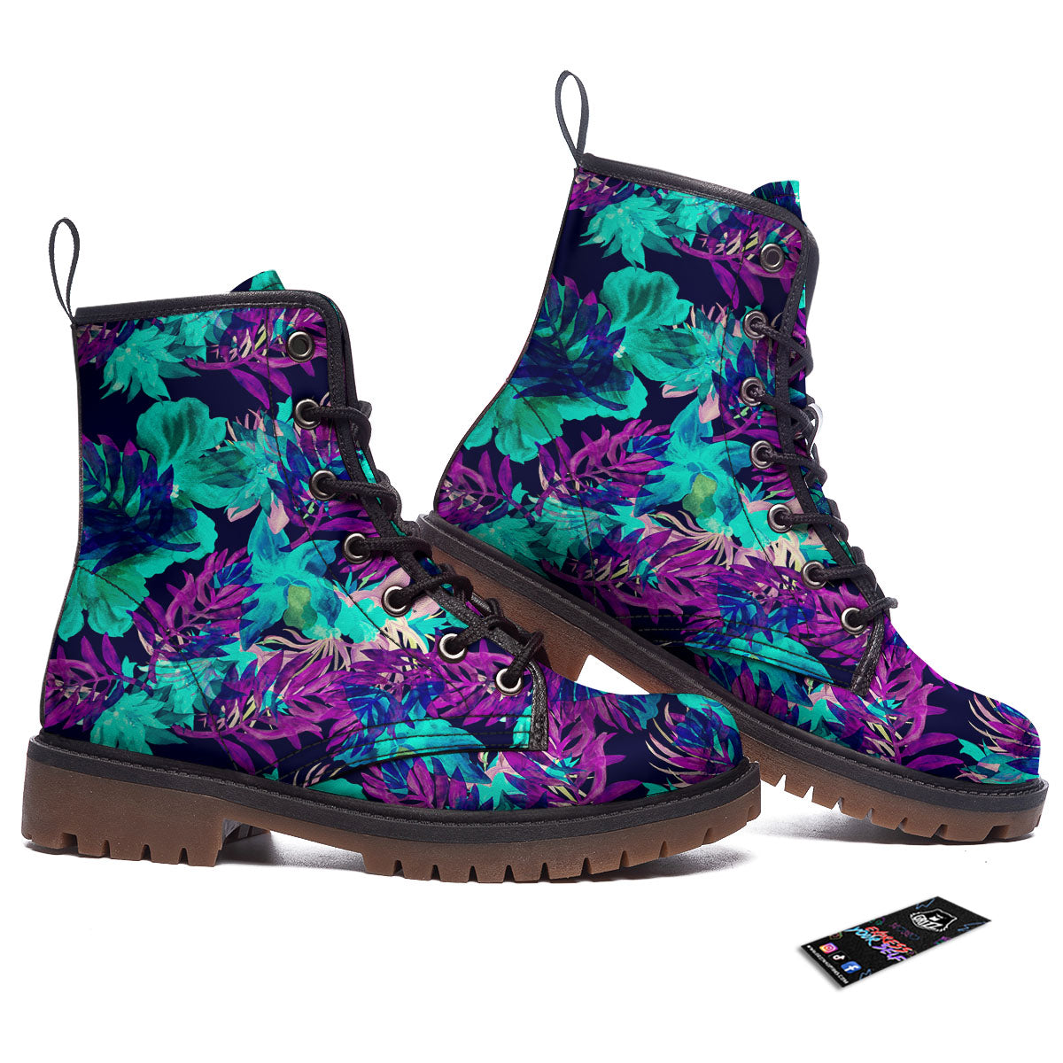 Leaf Green And Purple Print Pattern Work Boots-grizzshop