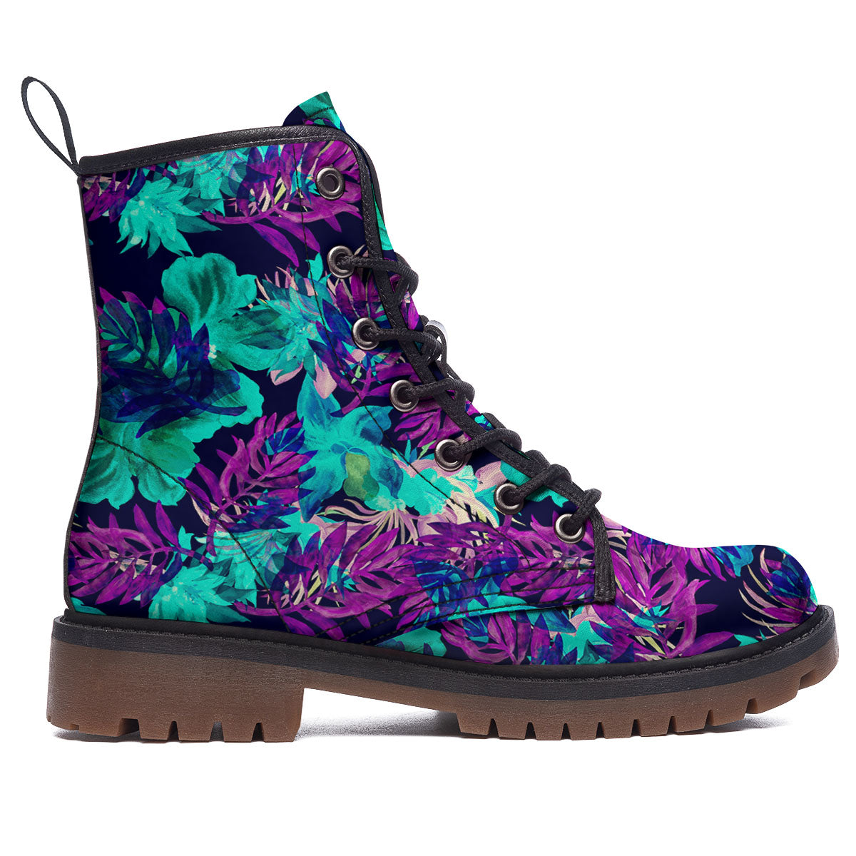 Leaf Green And Purple Print Pattern Work Boots-grizzshop