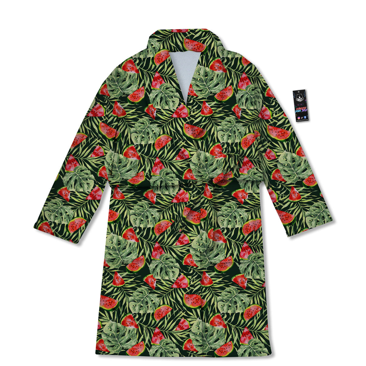 Leaf Palm Watermelon Black Print Pattern Bathrobe-grizzshop