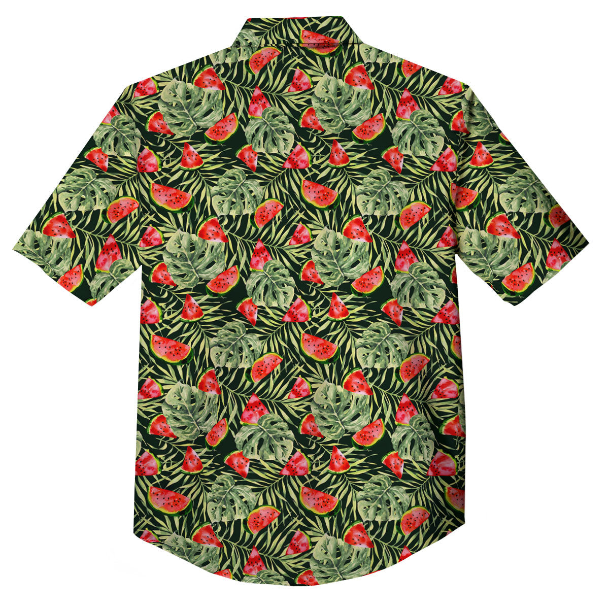 Leaf Palm Watermelon Black Print Pattern Button Up Shirt-grizzshop