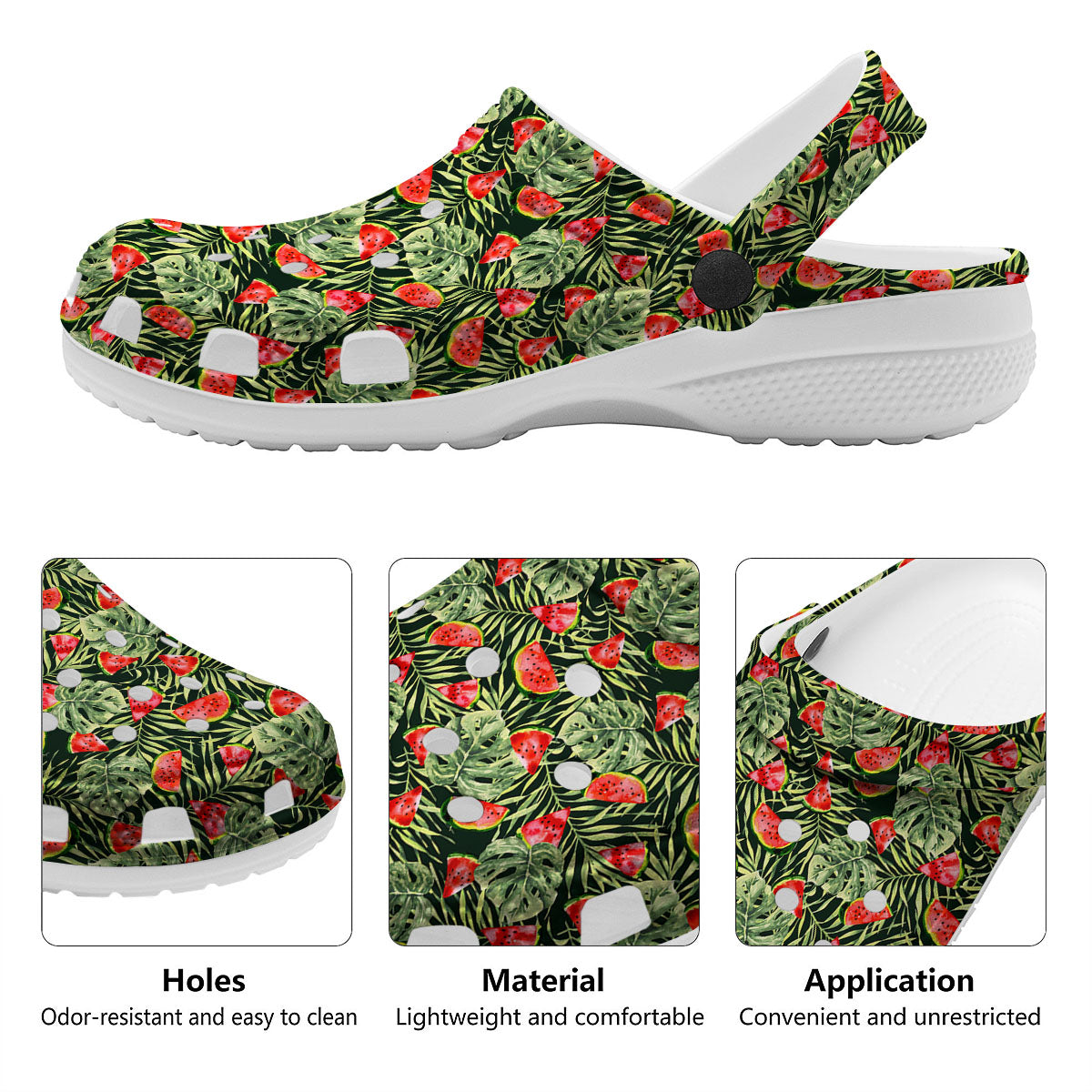 Leaf Palm Watermelon Black Print Pattern Clog-grizzshop