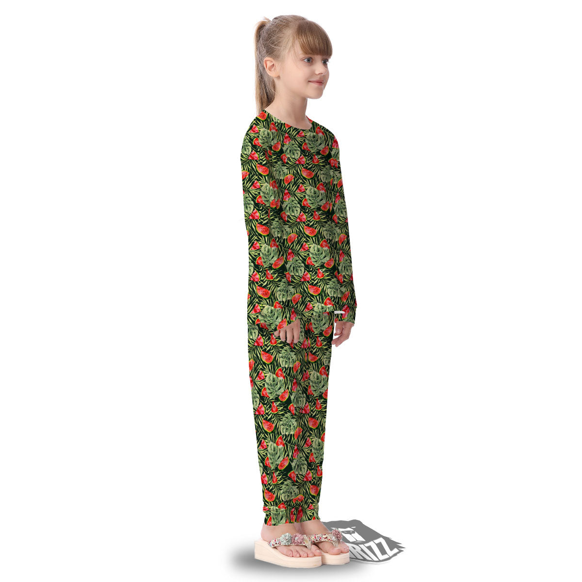 Leaf Palm Watermelon Black Print Pattern Kid's Pajamas-grizzshop