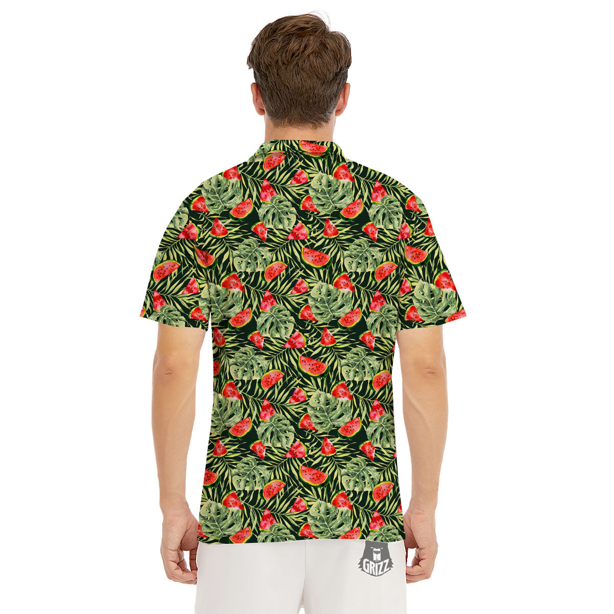 Leaf Palm Watermelon Black Print Pattern Men's Golf Shirts-grizzshop