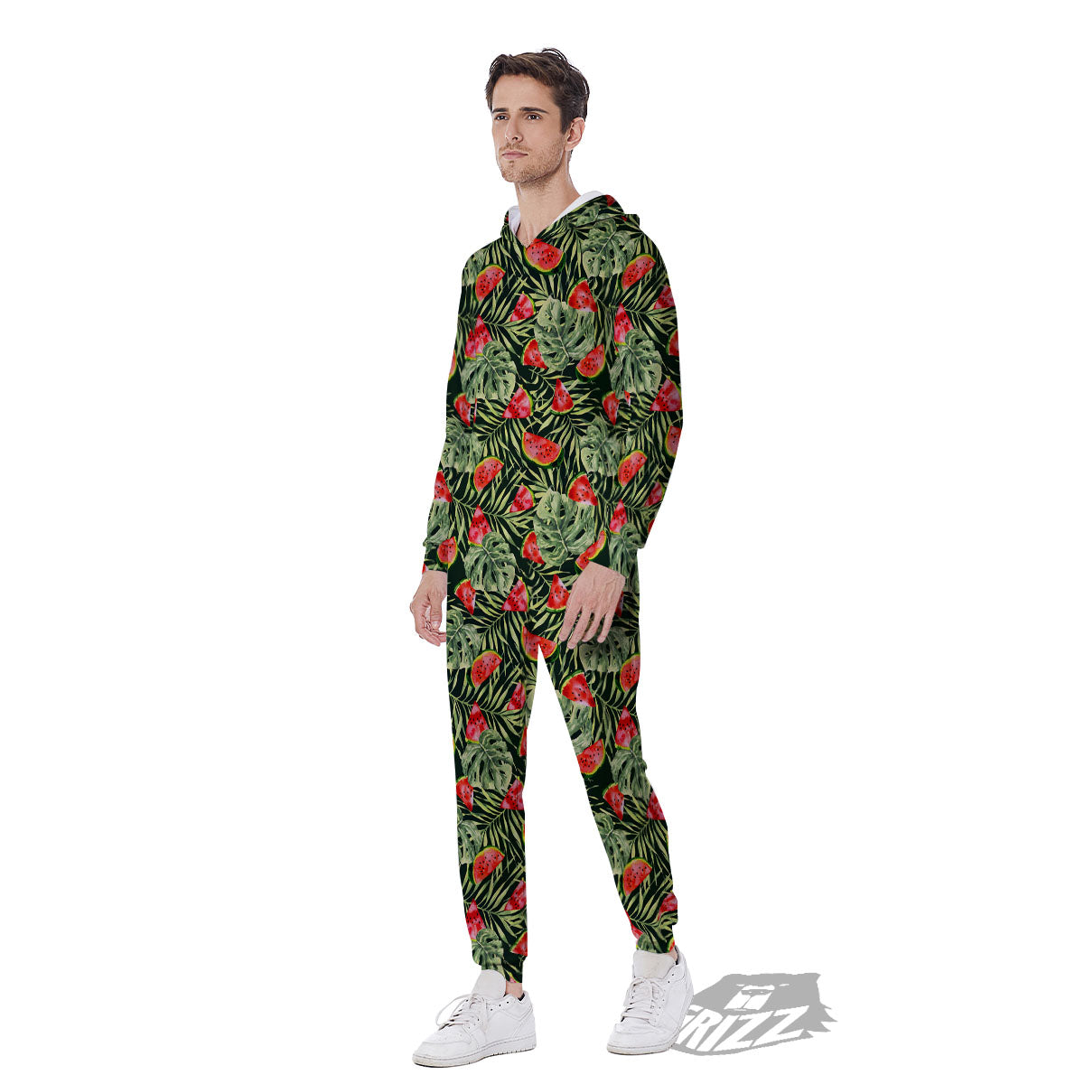 Leaf Palm Watermelon Black Print Pattern Men's Jumpsuit-grizzshop