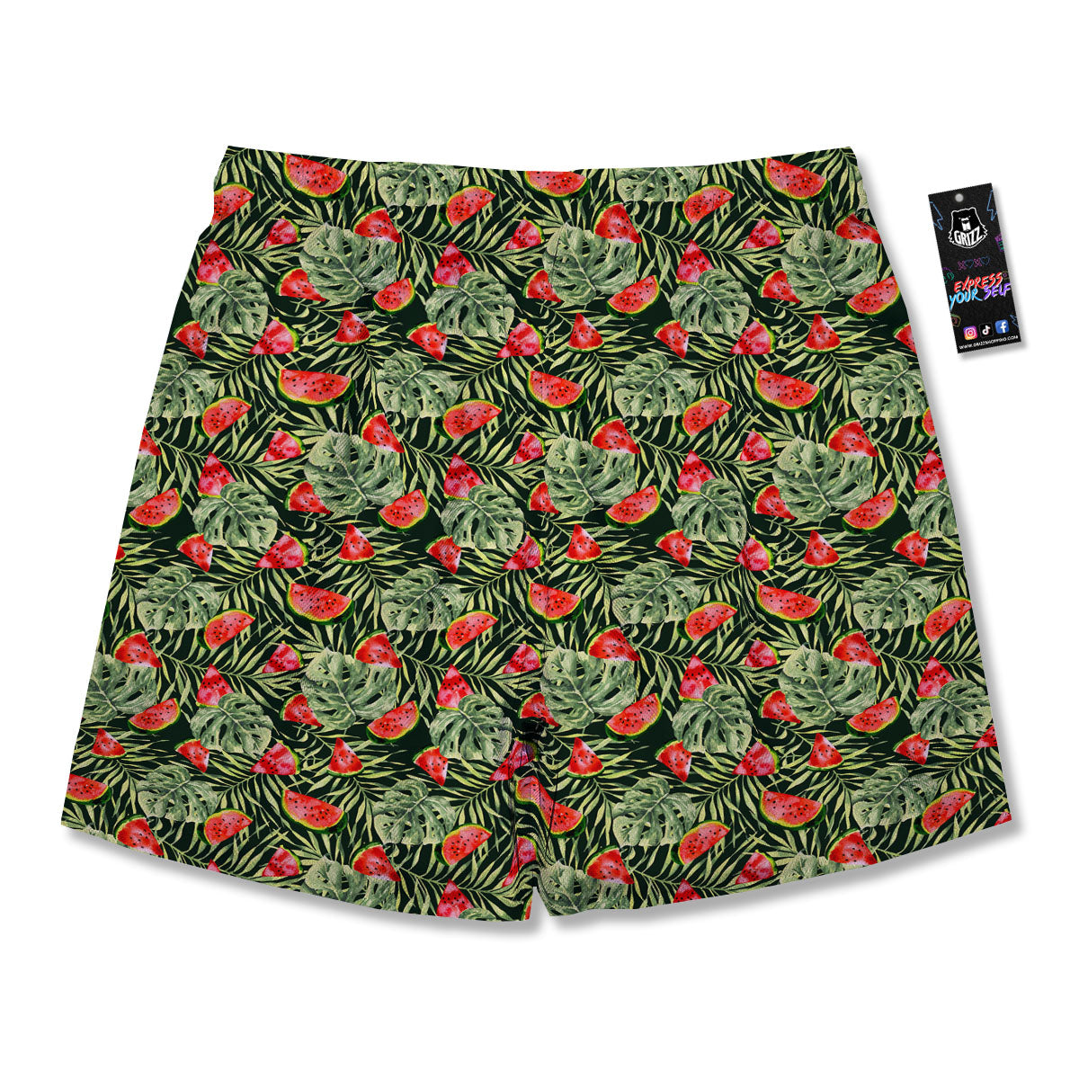 Leaf Palm Watermelon Black Print Pattern Men's Running Shorts-grizzshop