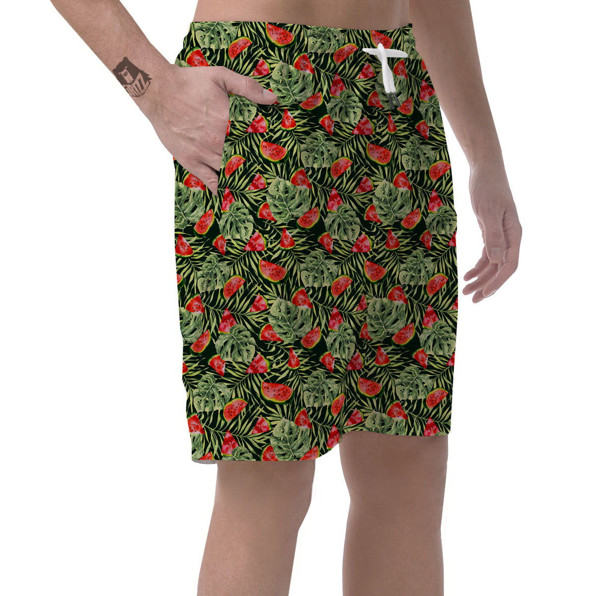 Leaf Palm Watermelon Black Print Pattern Men's Shorts-grizzshop