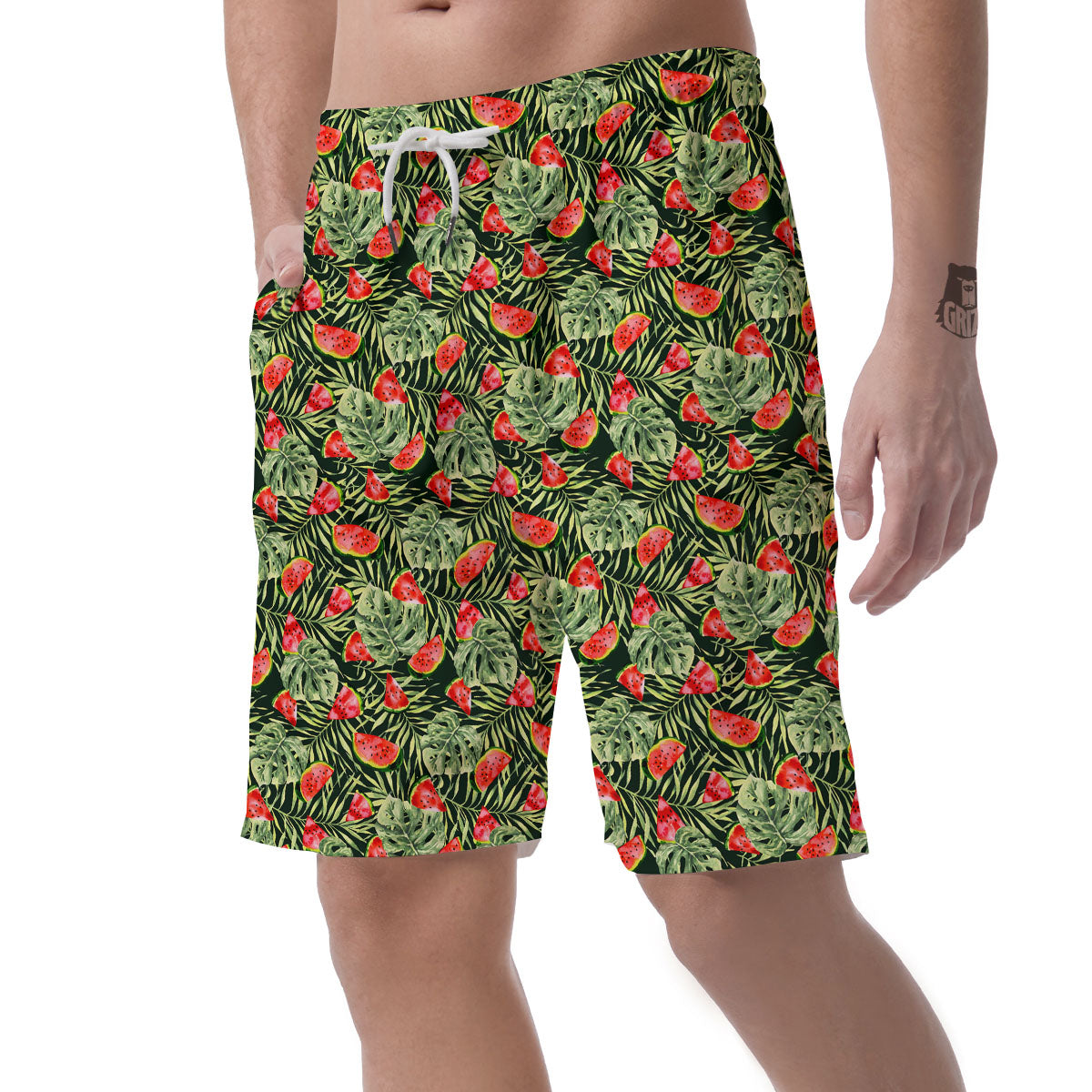 Leaf Palm Watermelon Black Print Pattern Men's Shorts-grizzshop