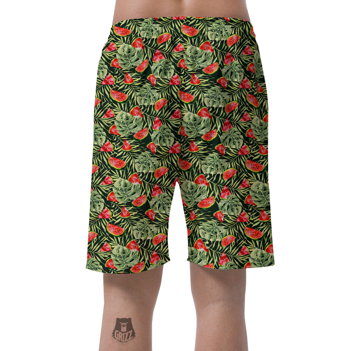 Leaf Palm Watermelon Black Print Pattern Men's Shorts-grizzshop