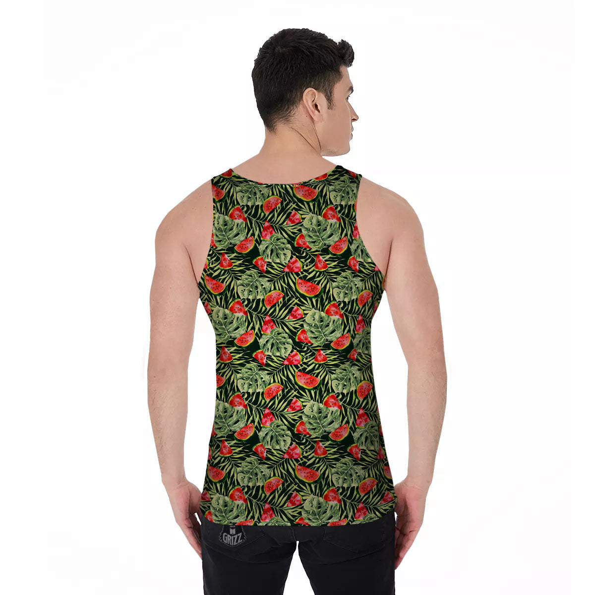 Leaf Palm Watermelon Black Print Pattern Men's Tank Top-grizzshop