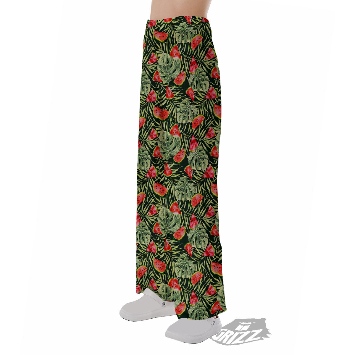 Leaf Palm Watermelon Black Print Pattern Pajama Pants-grizzshop