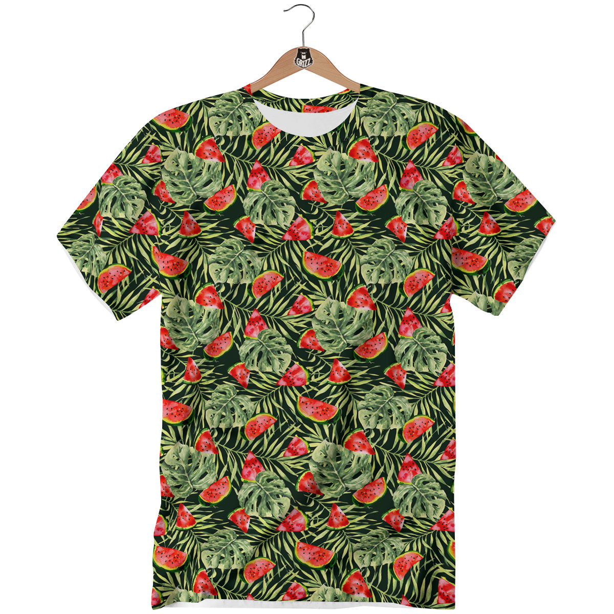 Leaf Palm Watermelon Black Print Pattern T-Shirt-grizzshop
