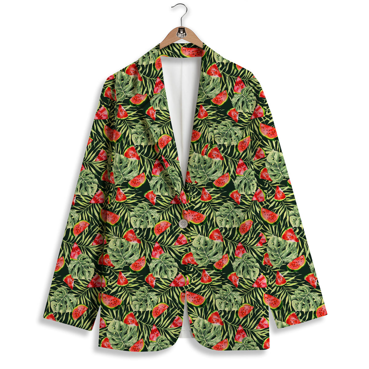 Leaf Palm Watermelon Black Print Pattern Women's Blazer-grizzshop