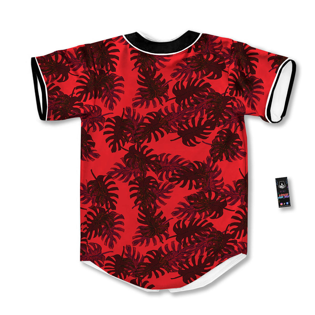 Leaf Red Print Pattern Baseball Jersey-grizzshop
