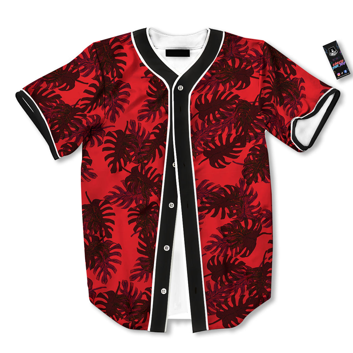Leaf Red Print Pattern Baseball Jersey-grizzshop