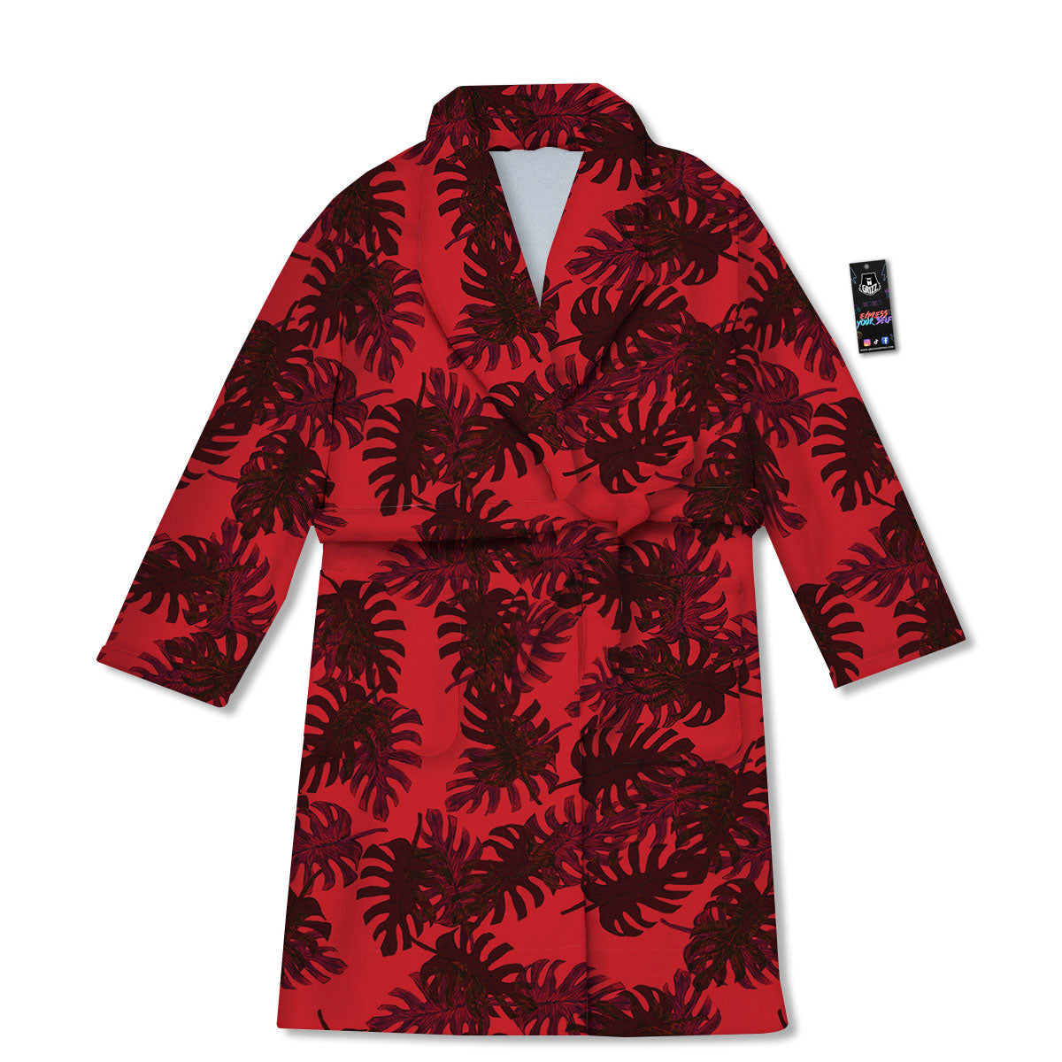 Leaf Red Print Pattern Bathrobe-grizzshop