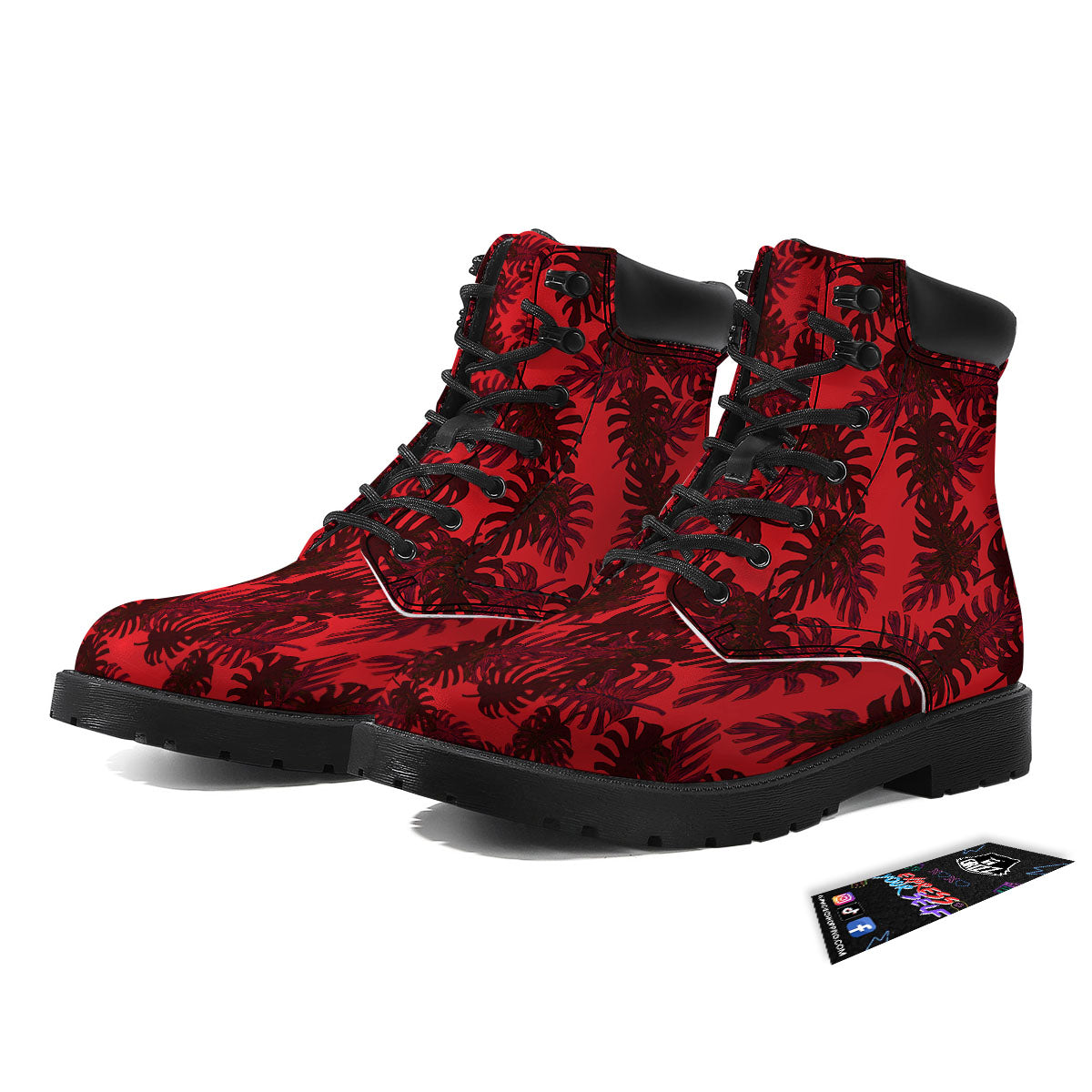 Leaf Red Print Pattern Boots-grizzshop