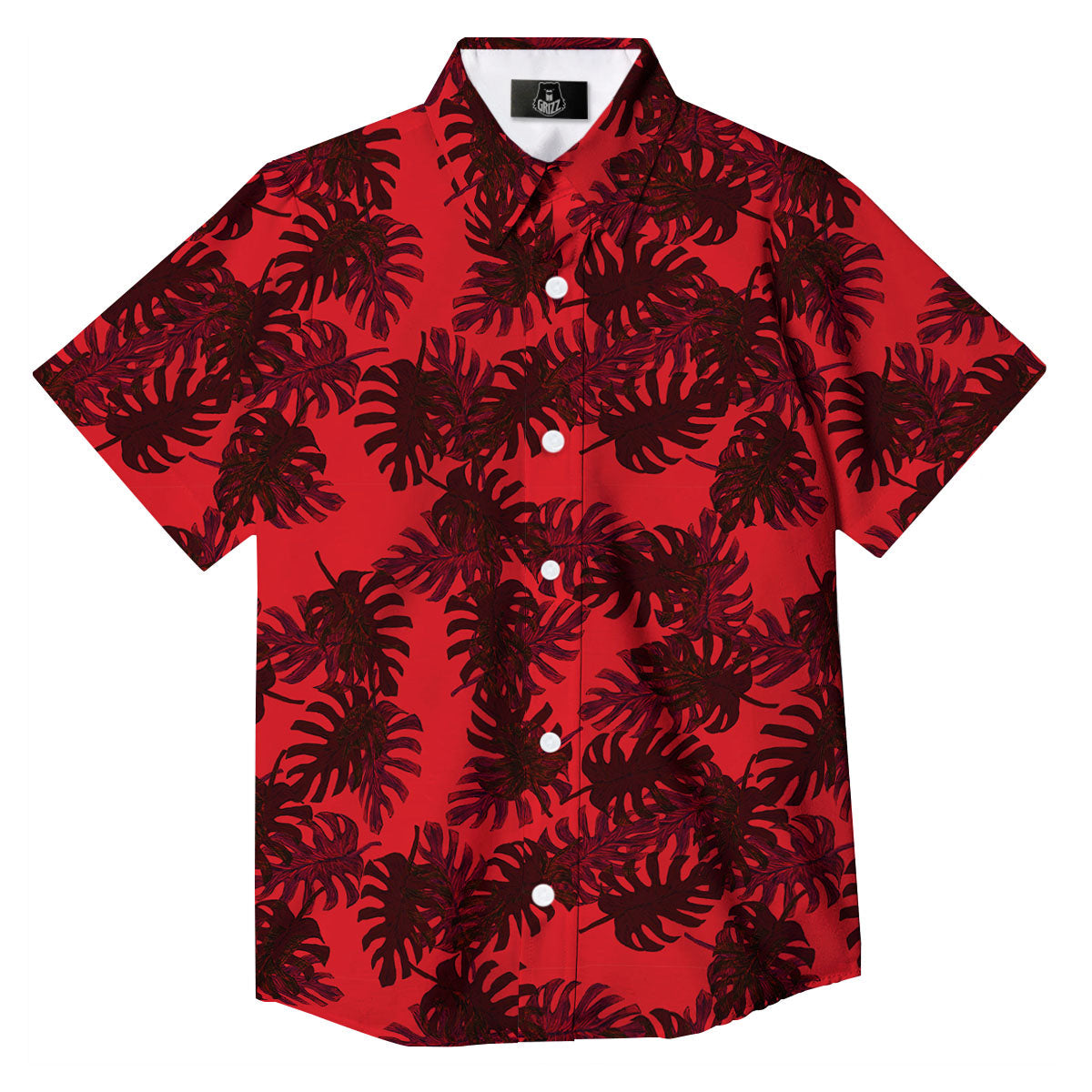 Leaf Red Print Pattern Button Up Shirt-grizzshop