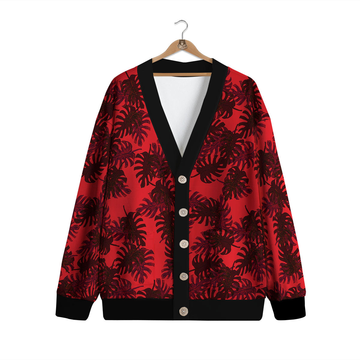 Leaf Red Print Pattern Cardigan-grizzshop