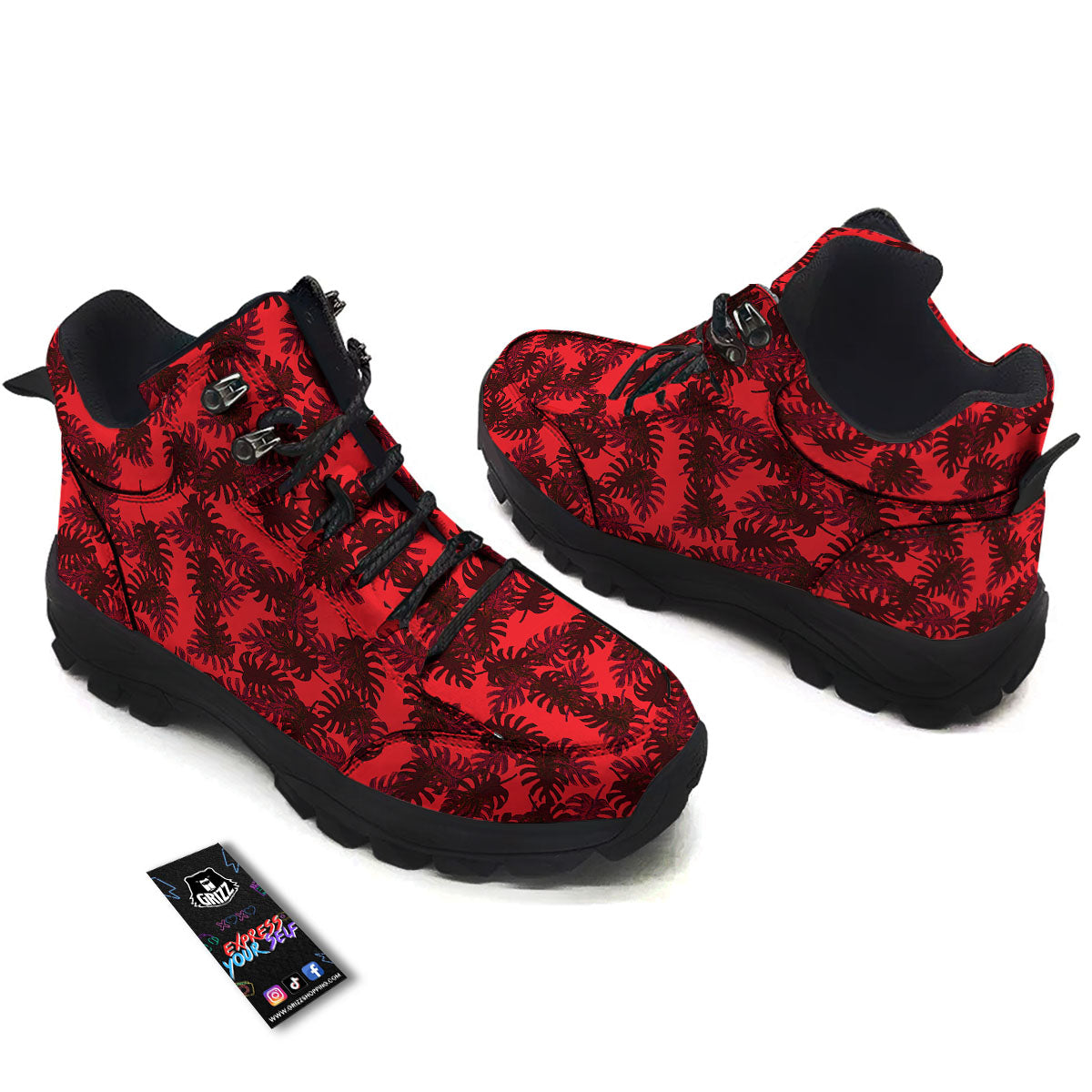 Leaf Red Print Pattern Hiking Shoes-grizzshop