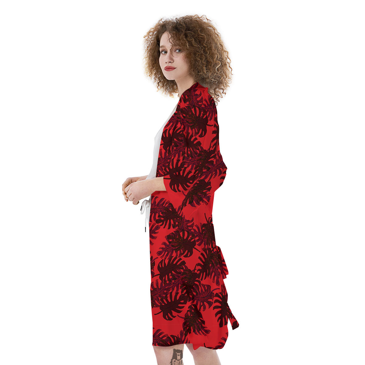 Leaf Red Print Pattern Kimono-grizzshop
