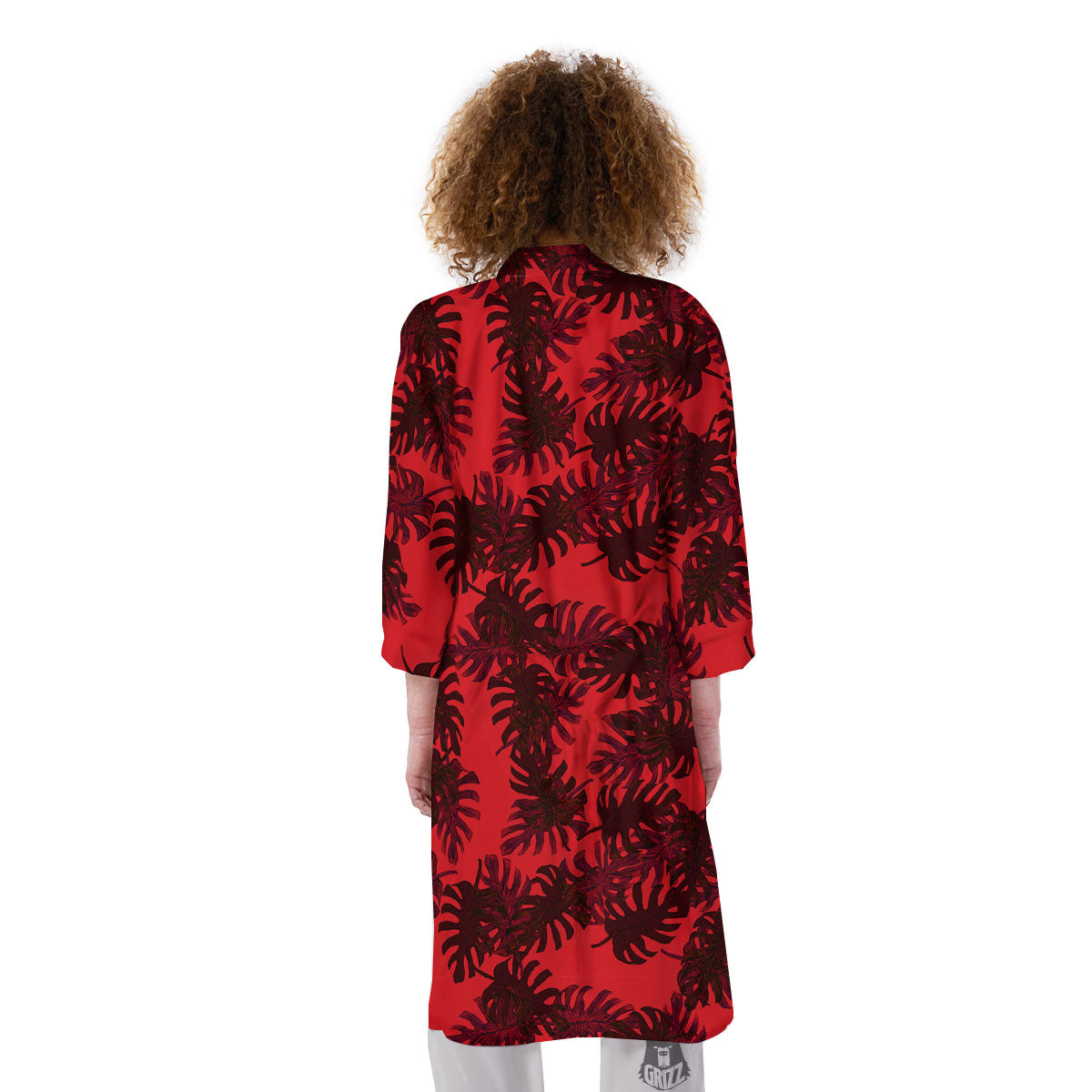 Leaf Red Print Pattern Kimono-grizzshop