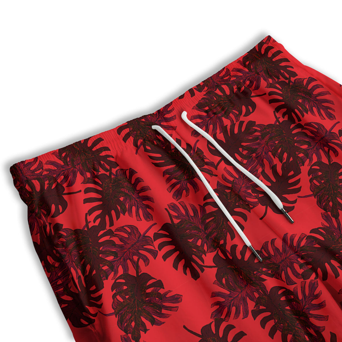 Leaf Red Print Pattern Men's Athletic Shorts
