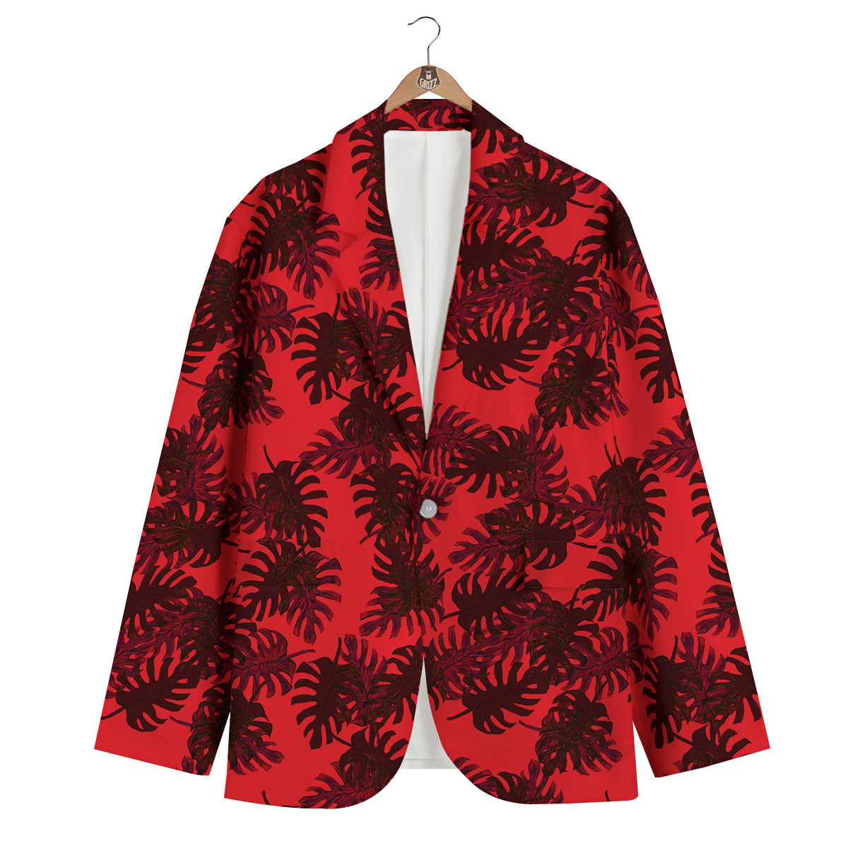 Leaf Red Print Pattern Men's Blazer-grizzshop