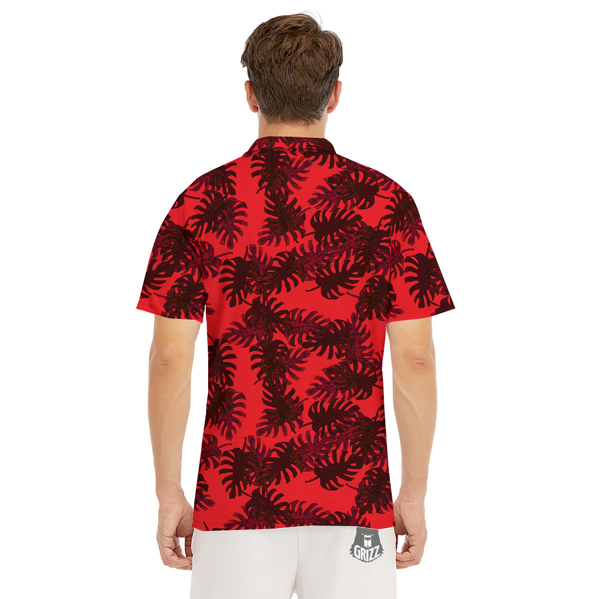 Leaf Red Print Pattern Men's Golf Shirts-grizzshop