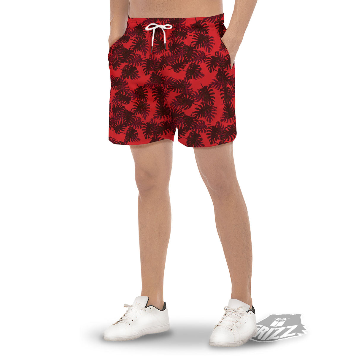 Leaf Red Print Pattern Men's Gym Shorts-grizzshop