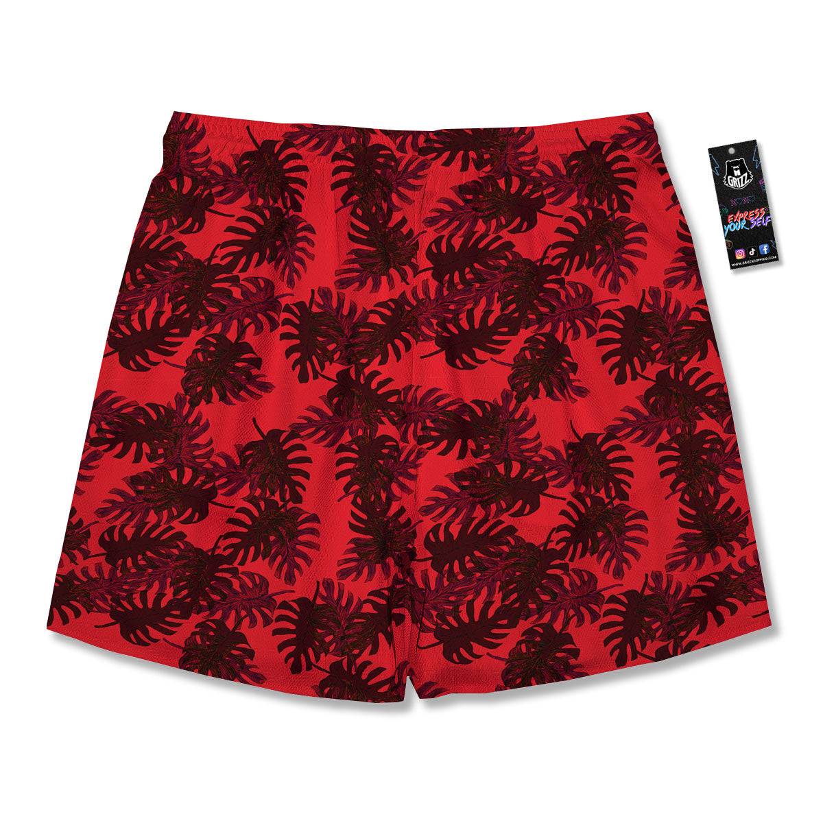 Leaf Red Print Pattern Men's Running Shorts-grizzshop