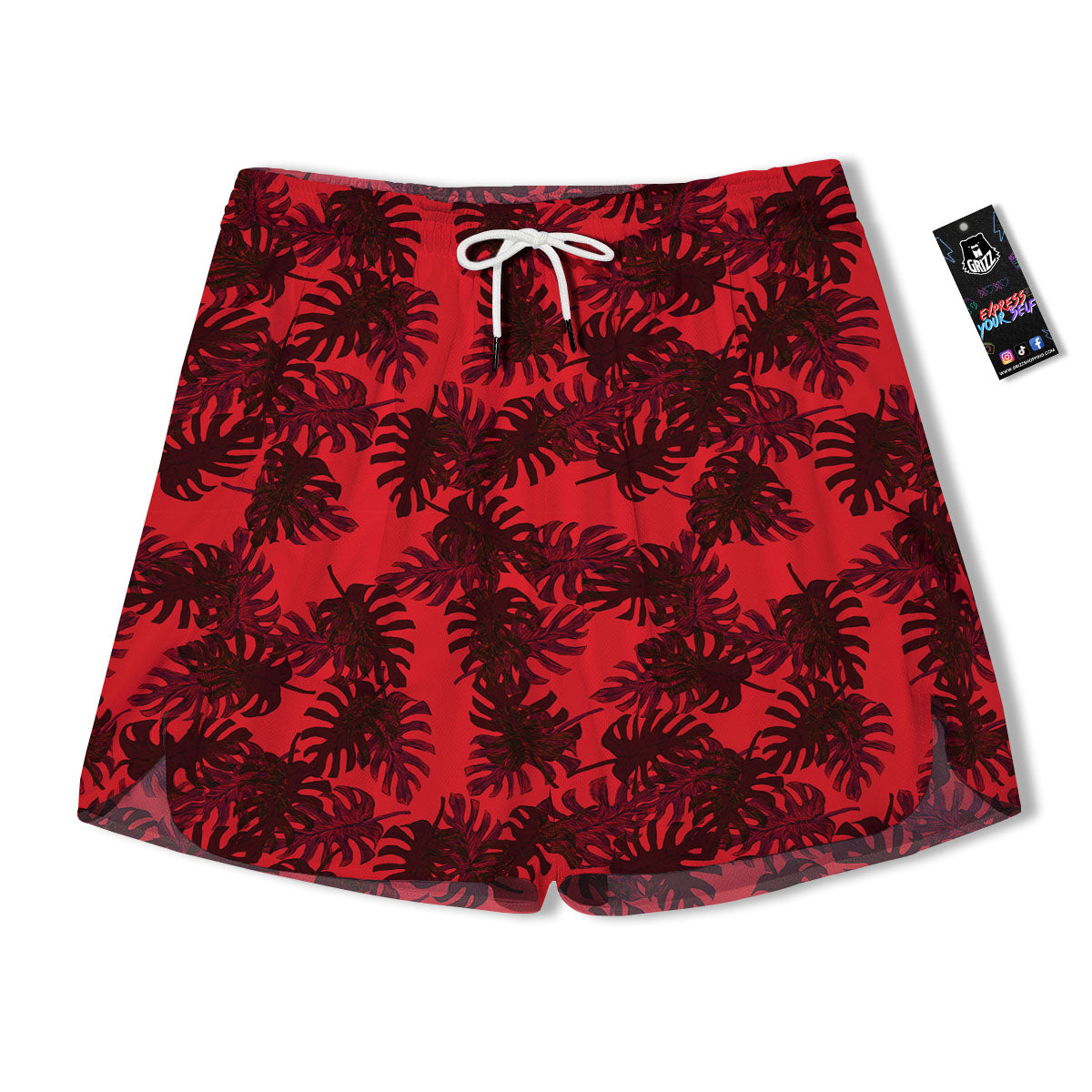 Leaf Red Print Pattern Men's Running Shorts-grizzshop