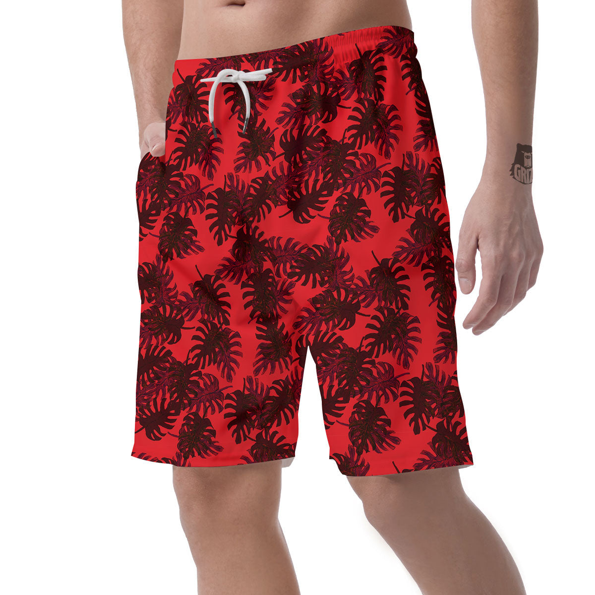 Leaf Red Print Pattern Men's Shorts-grizzshop