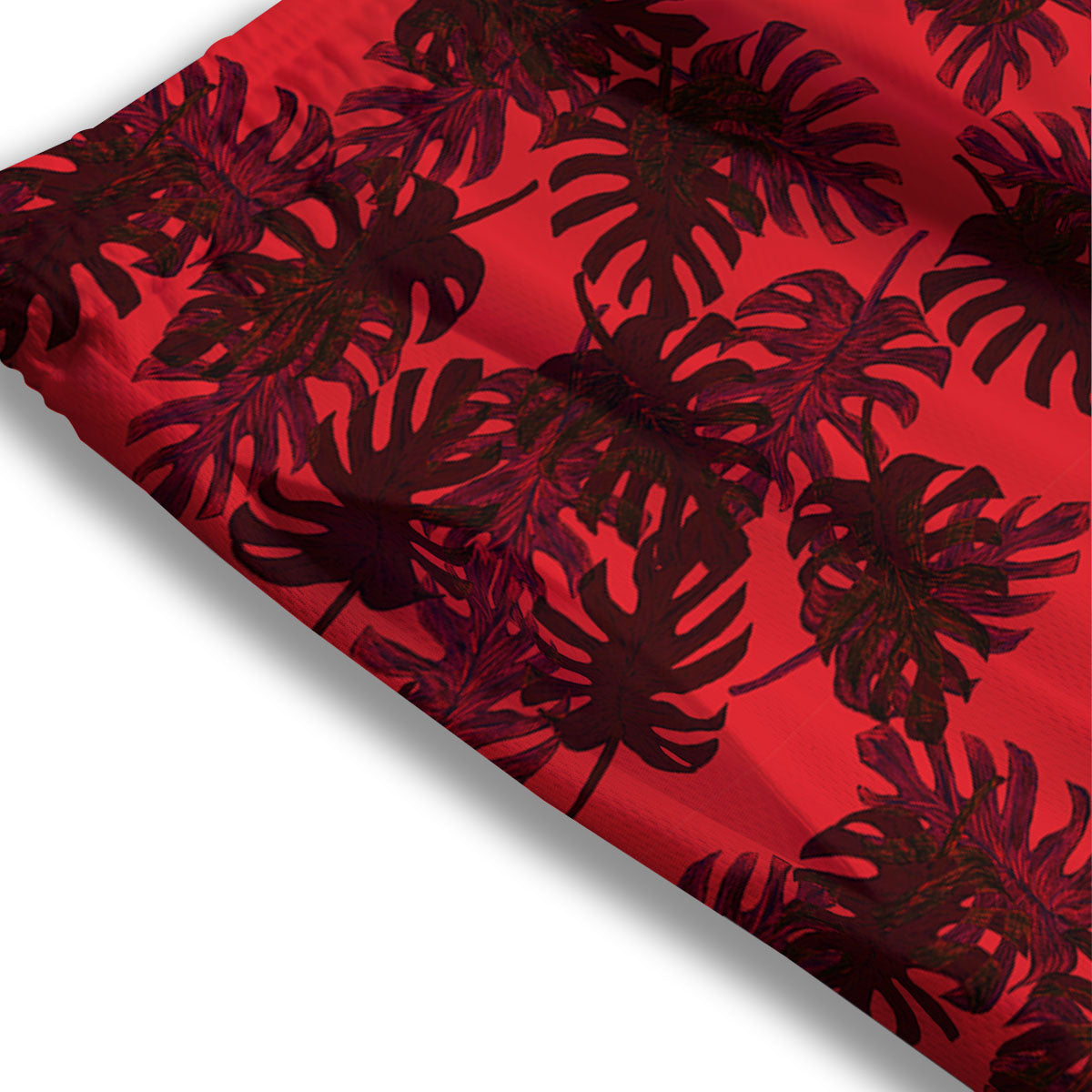 Leaf Red Print Pattern Mesh Shorts