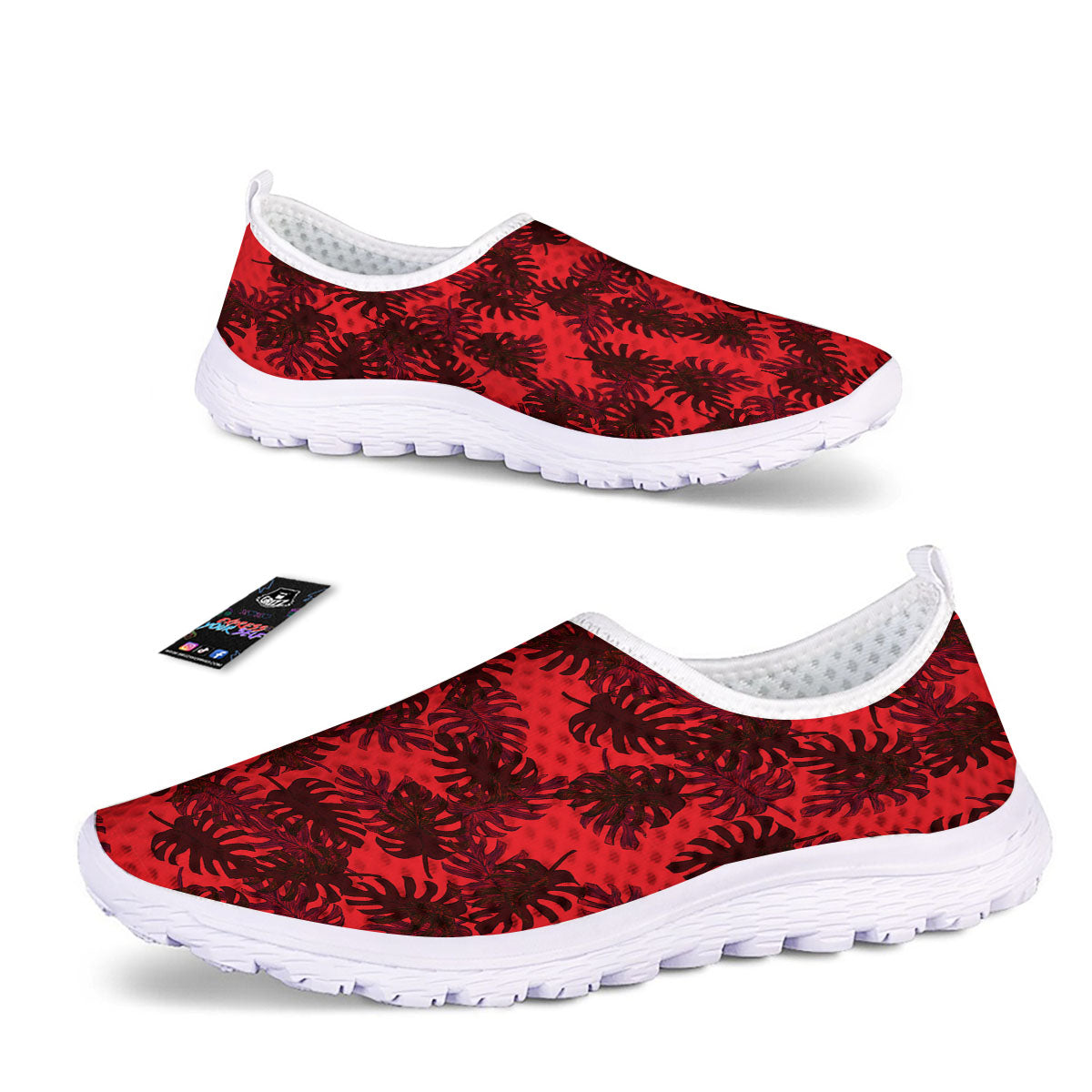 Leaf Red Print Pattern Nurse Shoes-grizzshop