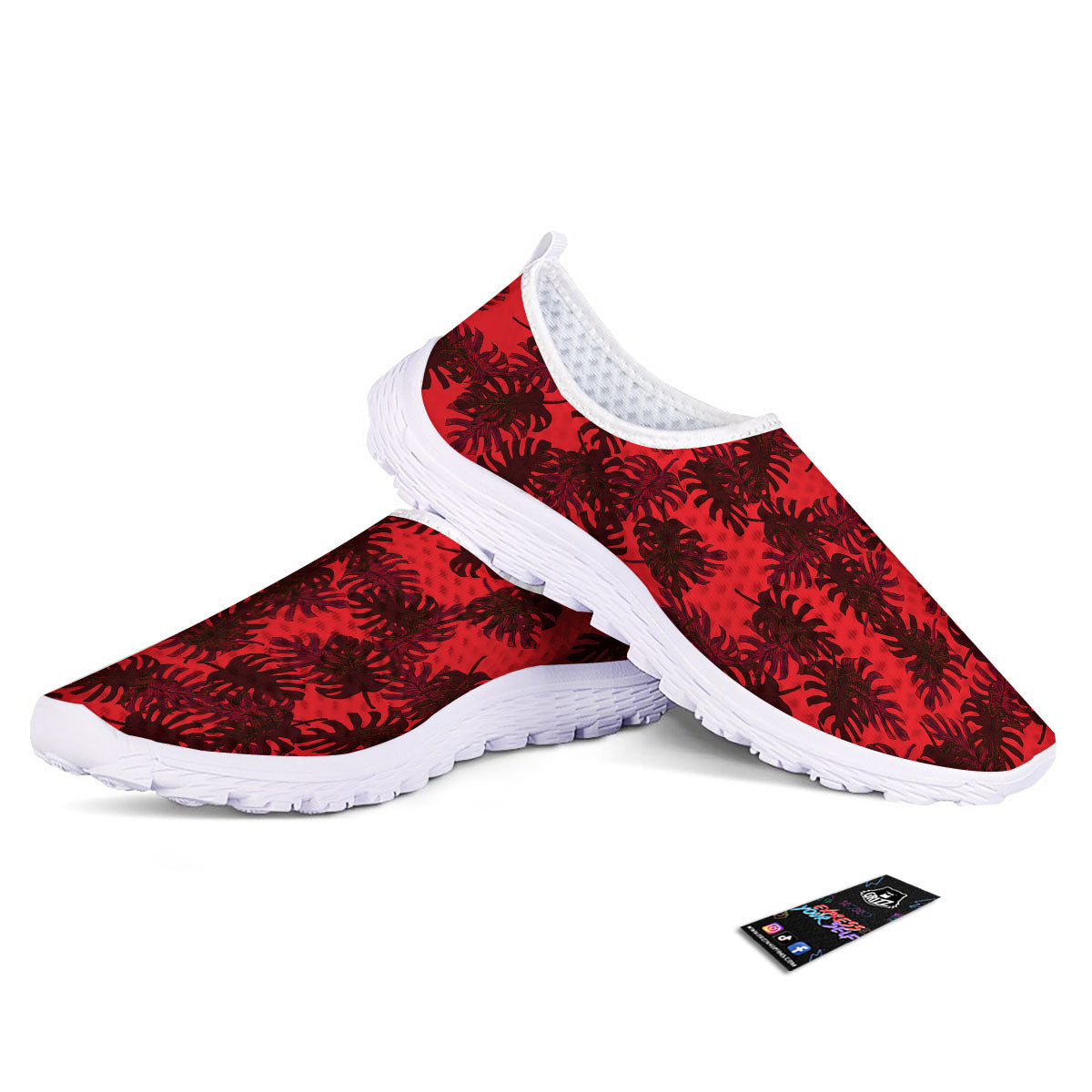 Leaf Red Print Pattern Nurse Shoes-grizzshop