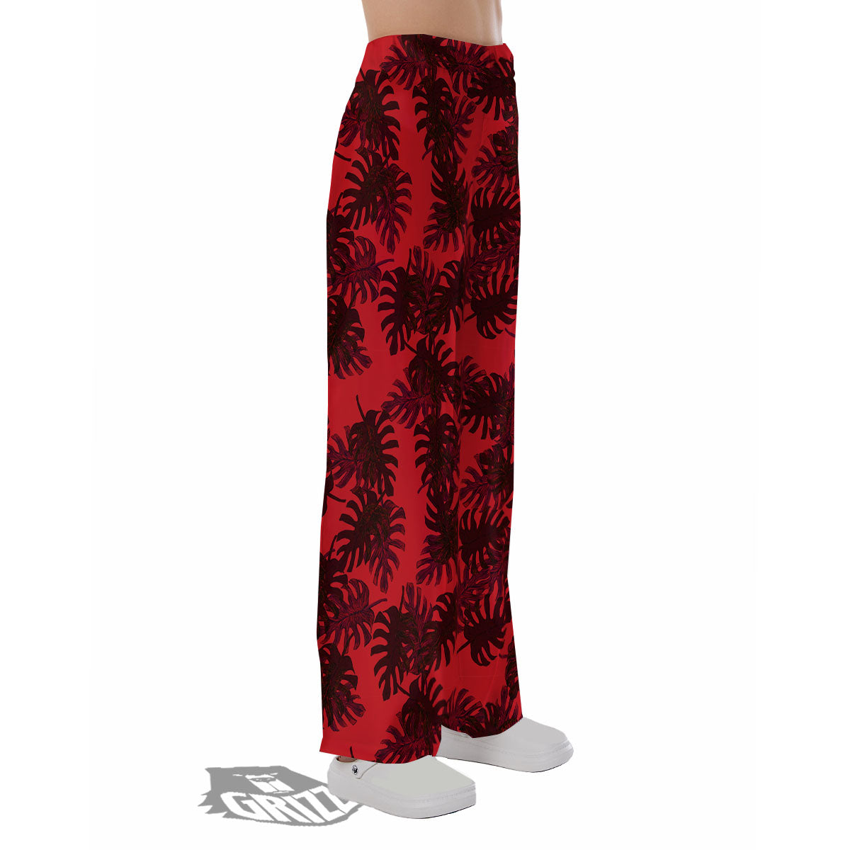 Leaf Red Print Pattern Pajama Pants-grizzshop