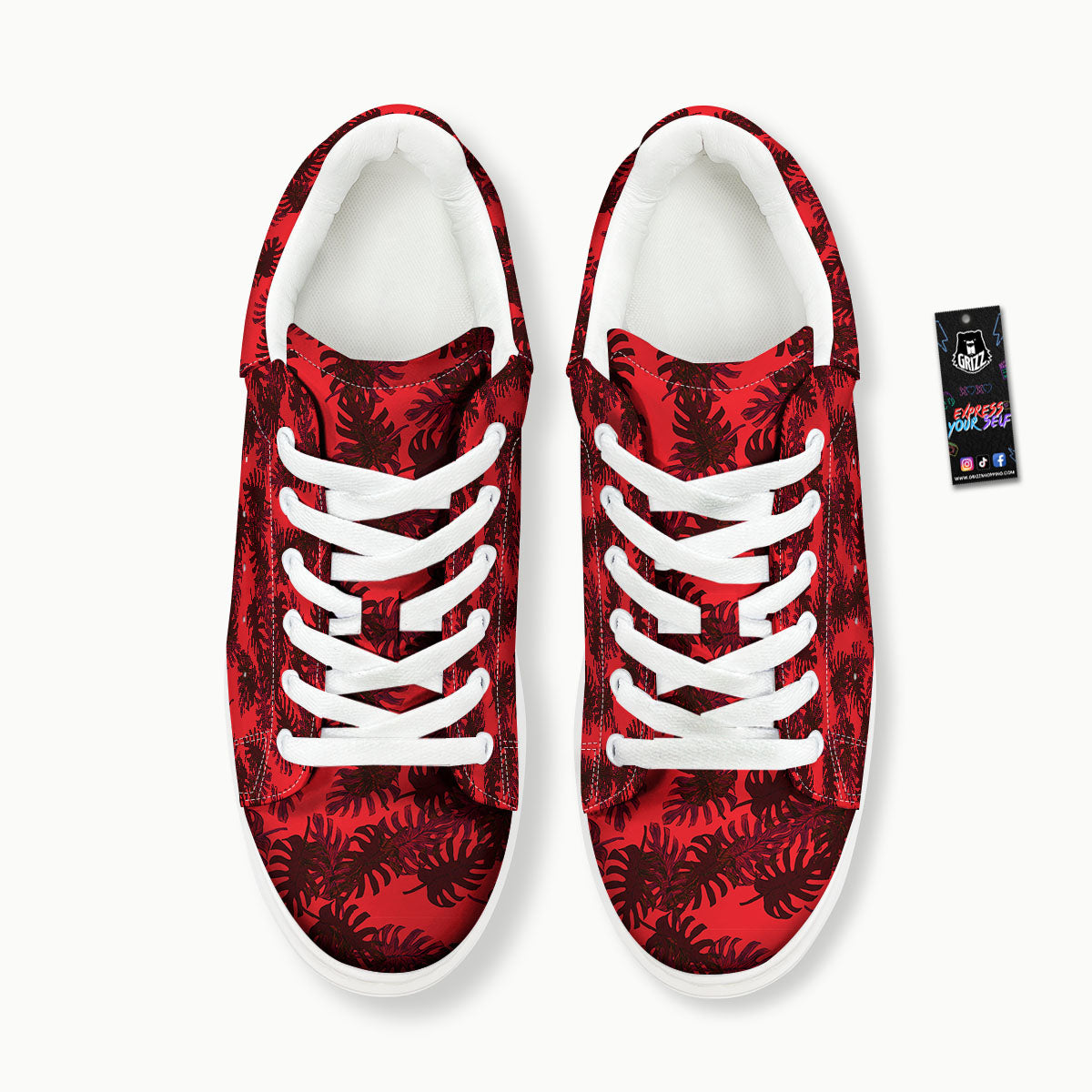 Leaf Red Print Pattern Platform Shoes-grizzshop