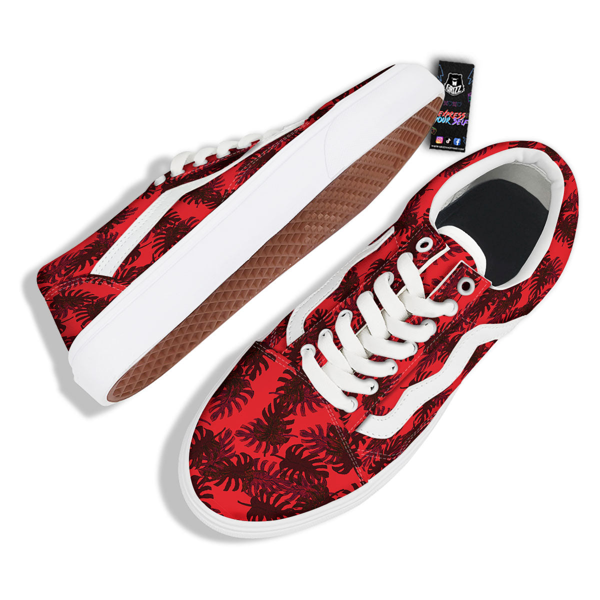 Leaf Red Print Pattern Skate Shoes-grizzshop