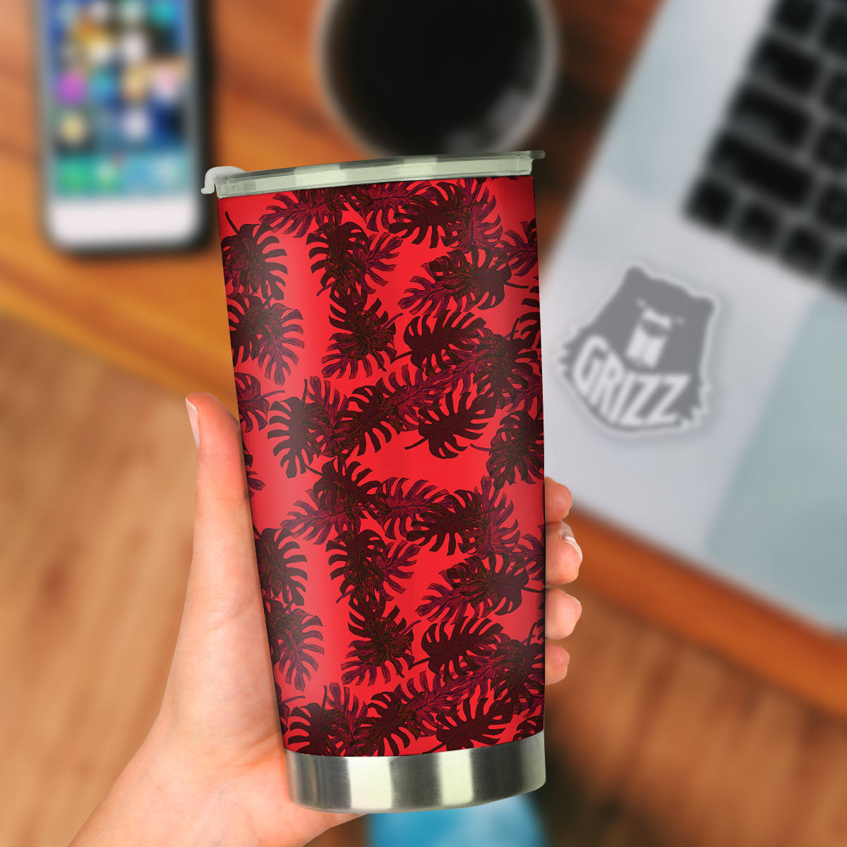 Leaf Red Print Pattern Tumbler-grizzshop