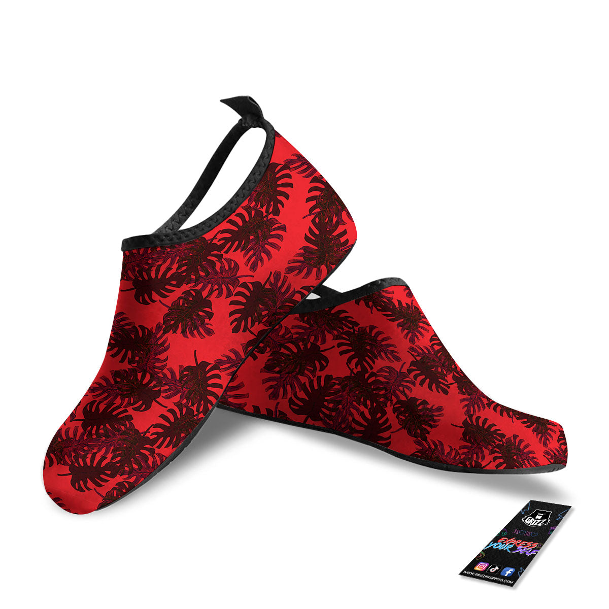 Leaf Red Print Pattern Water Shoes-grizzshop