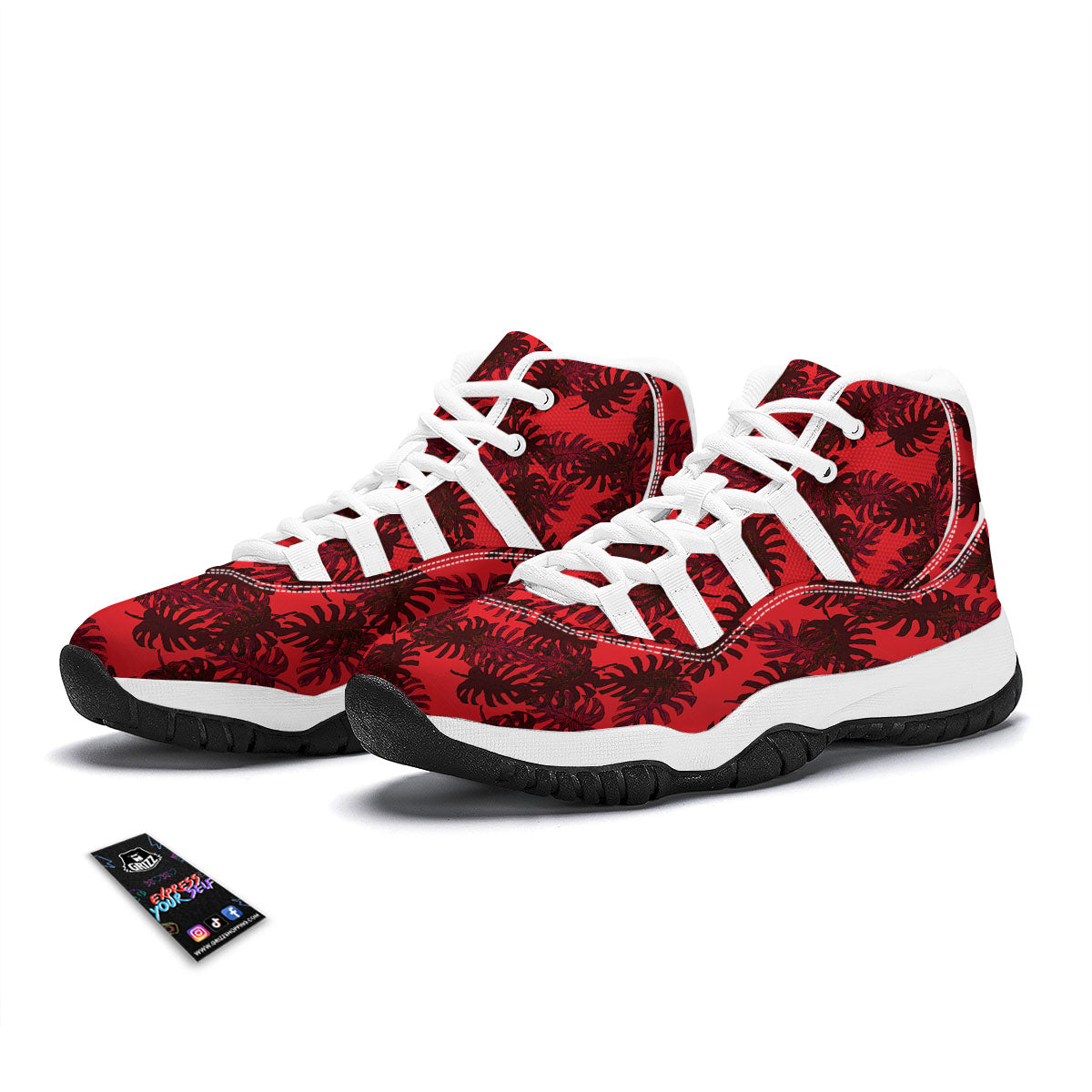 Leaf Red Print Pattern White Bball Shoes-grizzshop