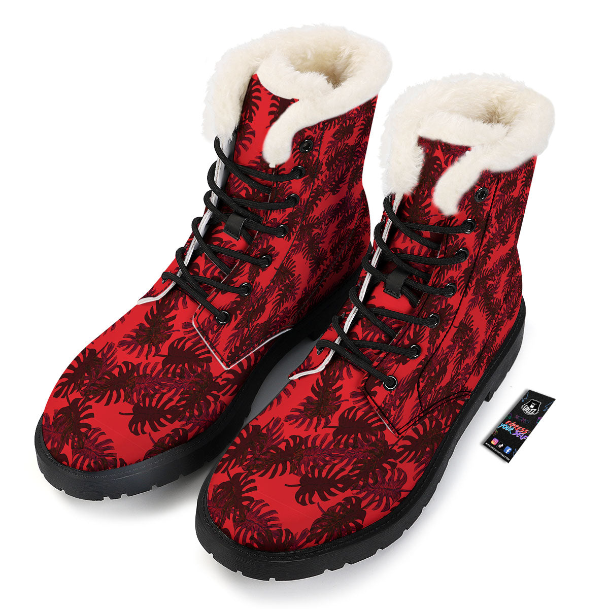 Leaf Red Print Pattern Winter Boots-grizzshop